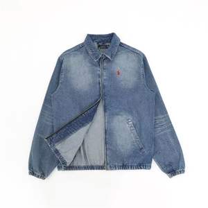 Chaqueta vaquera bordada con cuello alto y cremallera, estilo cárdigan, para hombre y mujer, holgada, informal, versátil, estilo RL. - Product Image 3