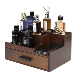 Wooden Cologne Storage Rack 4 Tier With Drawers <b>Desktop</b> Cosmetic Organizer Display <b>Shelf</b> - Product Image 2