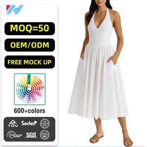 Vestido Blanco Largo Midi Personalizado de Alta Calidad para Mujer, Estilo Casual de Verano, Dulce y Sexy con Cuello Halter y Escote en V Profundo Plisado - Product Image 1