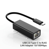 Adaptador USB 2.0 Tipo-C a RJ45 LAN, Tarjeta de Red Cableada de 10/100 Mbps, ABS para Computadora Portátil