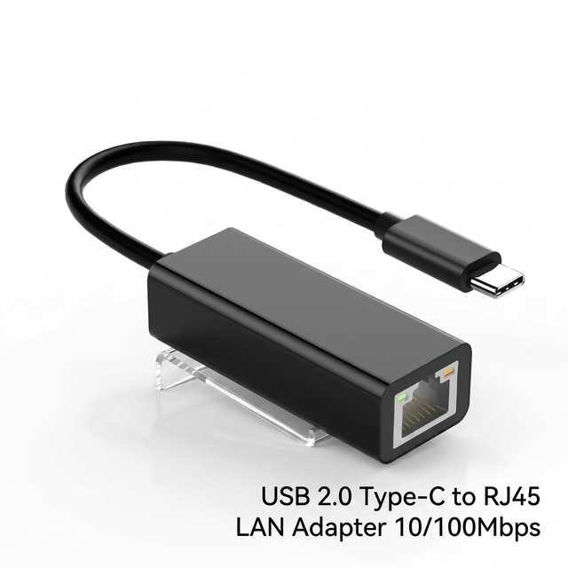 USB 2.0 Type-C to RJ45 LAN Adapter 10/100Mbps Wired Network Card ABS for Laptop PC