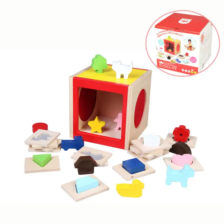 子供のためのタッチカラーとシェイプボックスのおもちゃに触れることを学ぶ日本エディンター木製タッチとシェイプインテリジェンスボックスのおもちゃ