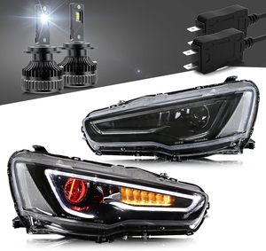 Phares LED VLAND + Ampoules LED D2H compatibles avec l'ensemble de projecteurs EVO X Lancer, lentille fumée, yeux de démon séquentiels - Product Image 1