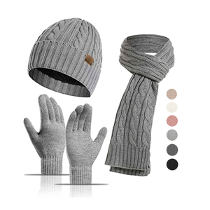<span class=keywords><strong>Ensemble</strong></span> <span class=keywords><strong>bonnet</strong></span>, écharpe et gants en laine tricotée à rayures carrées avec logo personnalisé, pour homme et <span class=keywords><strong>femme</strong></span>, chaud et doux en alpaga, extensible, 3 pièces - Product Image 1