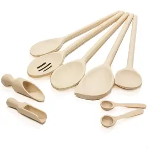 木制无涂层定制勺子套装竹制厨具可持续无漆固体烹饪勺天然无污染