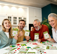 Jeu de cartes de bingo de Noël avec autocollants motif monstre poilu, fournitures de fête, ensemble de jeu éducatif personnalisable