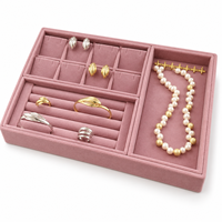 Plateau à bijoux en velours rose personnalisé, organiseur de tiroir empilable avec compartiments sur mesure pour ranger bagues, boucles d'oreilles et colliers