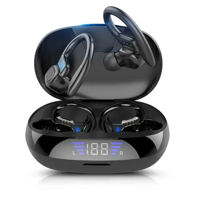 Sport Ear Hook Wireless Earbuds with BT 5.3 AAC IPX4 Waterproof LED Digital Display JL Chipset Touch Control Type-C