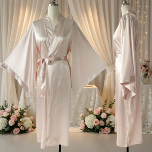 All'ingrosso abito da <span class=keywords><strong>donna</strong></span> <span class=keywords><strong>in</strong></span> <span class=keywords><strong>seta</strong></span> lunga con maniche larghe Kimono <span class=keywords><strong>in</strong></span> raso abito morbido di lusso da sposa damigella d'onore abito da mattina da <span class=keywords><strong>donna</strong></span> - Product Image 1