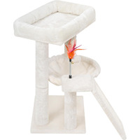Arbre à chat d'intérieur de luxe en bois massif, sisal, papier et fausse fourrure, grand modèle, écologique, 4 niveaux, avec griffoir, hamac et balles jouets, beige