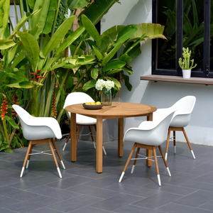 Modern <b>Outdoor</b> Teak Garden Set 4 Seater Solid Wood <b>Round</b> <b>Table</b> Weather Resistant Midcentury Design - Product Image 1