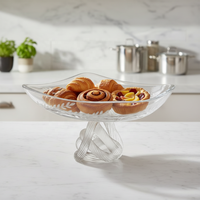 Assiette en verre cristal classique faite à la main, base en forme de nœud, style rectangulaire, pour fêtes, hôtels, restaurants, camping, événements, service de fruits secs
