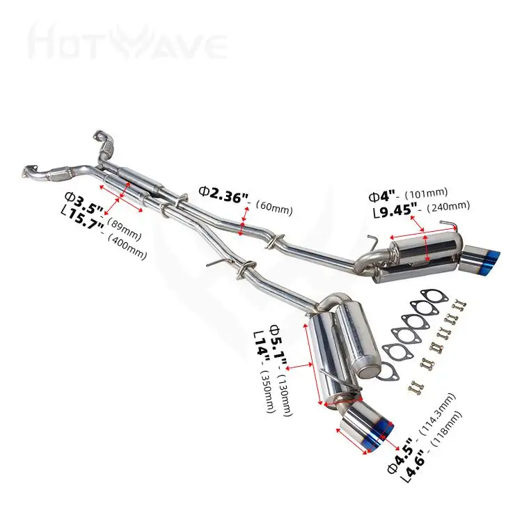 HOTWAVE scarico catback all'ingrosso con valvole punte da 4.5 "per Nissan 350Z 03-09 Z33 G35 V35 3.5T sistema di scarico catback personalizzato