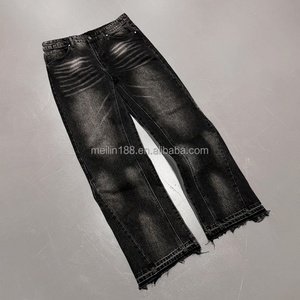 <b>Jeans</b> Manufacturer Custom Designer Vintage Black Denim Pants <b>High</b> <b>Waist</b> Raw Hem Distressed <b>Jeans</b> <b>Men</b> - Product Image 4