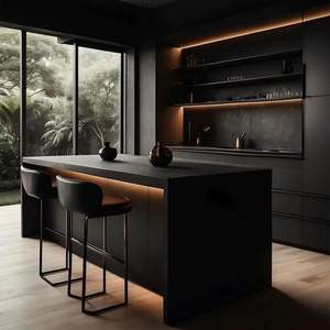 Gabinete de Cocina Modular de Lujo Negro Mate, Estilo Moderno, Ecológico, Armario de Madera Personalizado, Isla de Almacenamiento, Cajón de Resina Laminada - Product Image 3