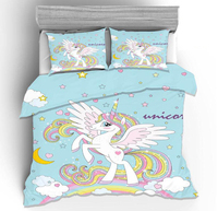 Licorne dessin animé impression numérique ensemble de draps enfants ensemble de literie nouvelle conception vente chaude 3D unique tissé 100% Polyester nouveau bébé