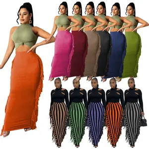 New Fringe Skirt High Waist Skirt for Women Fall 2021 Hot Selling Elegant Tassel Long Pencil Skirt