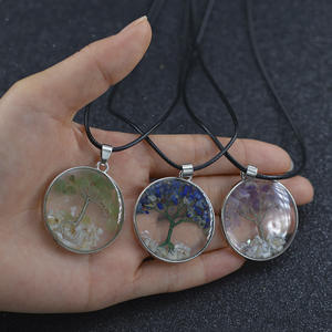 קריסטל עין נמר שבב טבעי אבן עץ של חיים שרשרת עגול זכוכית חממה תליון שרשראות לנשים ילדים - Product Image 4