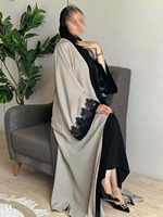 RO9157 Vêtement islamique élégant, abaya noire avec appliques en dentelle, robe longue évasée à manches longues, robe modeste pour femmes, robe de mariage, kaftan abaya pour l'Aïd