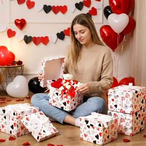 Cajas de Regalo con Estampado de Corazón <span class=keywords><strong>para</strong></span> el Día de San Valentín, con Tapa y Cinta, <span class=keywords><strong>para</strong></span> Regalos de San Valentín, Aniversarios, Recuerdos de Fiesta Nupcial (Blanco) - Product Image 6