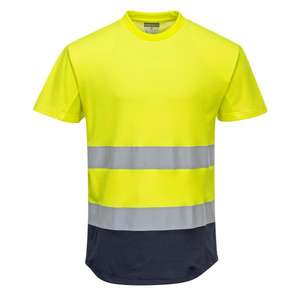 PORTWEST - C395YNRS T-shirt en coton à maille bicolore Comfort jaune/bleu marine-EAN 5036108319916 HI-VIS WORKWEAR - Product Image 1