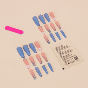 24 piezas de uñas usables al por mayor largo azul rayado Rhinestone Hot Girl Art Tips pegatinas de uñas terminadas - Product Image 3