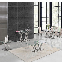 Ensemble de Tables Basses de Salon de Style Américain Moderne avec Table à Thé Ovale de Luxe à Plateau en Pierre et Meuble Métallique pour Canapé