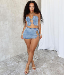 เสื้อครอปแจ็คเก็ตและกางเกงขาสั้นผ้ายีนส์2ชิ้นชุดปาร์ตี้คลับเซ็กซี่ไซส์ใหญ่พิเศษ - Product Image 4