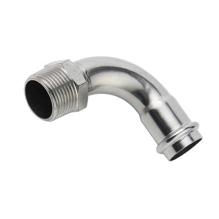 V Profile Stainless Steel Pipe Press Fitting 90 Degrees Male Elbow thumbnail-1