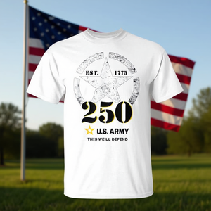 Camiseta del 250 aniversario del ejército de EE. UU. This We'll Defend, color blanco, talla para hombre - Product Image 3