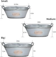 Jardinière ovale en métal galvanisé gris clair, style rustique, pot à fleurs avec poignées