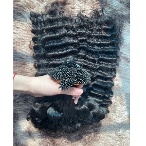 Cheveux naturels bouclés à pointe en I 100% cheveux humains (cheveux bruts) Type de traitement à la vapeur à la chaleur Boucles profondes, rebond doux, volume naturel - Product Image 1