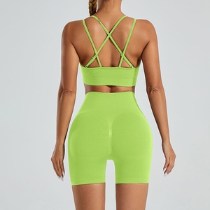 Nuevo conjunto deportivo transfronterizo: sujetador deportivo sin costuras con efecto <span class=keywords><strong>push</strong></span>-<span class=keywords><strong>up</strong></span>, pantalones de yoga de <span class=keywords><strong>cintura</strong></span> <span class=keywords><strong>alta</strong></span> con efecto levanta glúteos, ropa para correr y fitness. - Product Image 4
