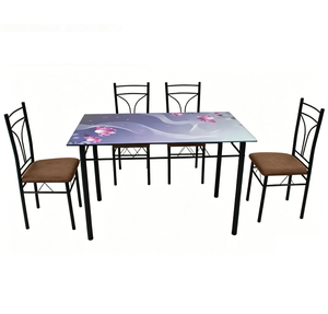 Mesa de <span class=keywords><strong>Comedor</strong></span> Convertible Moderna YUKAI con Vidrio Templado y Asientos Acolchados, Incluye <span class=keywords><strong>Cuatro</strong></span> <span class=keywords><strong>Sillas</strong></span> para Apartamento, Modelo DS-03G - Product Image 1