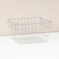 Panier de rangement de cuisine en fil d'acier inoxydable, grande capacité, rectangulaire, avec poignée, vente en gros