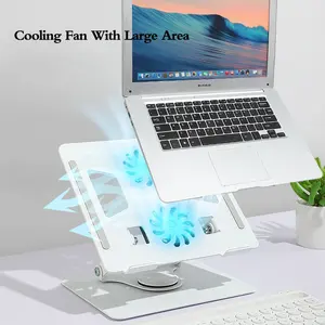 OEM 360 Degree Rotating Foldable Laptop Riser Holder Aluminum Alloy Portable Laptop Cooling Stand With Double Fans