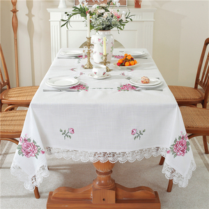 Moderna semplicità tovaglia rettangolare ricamata floreale in pizzo poliestere Design a punto croce per feste in casa - Product Image 3