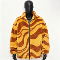 Veste polaire à capuche Sherpa pour homme, coupe ample, à manches longues, avec imprimé rayé personnalisé, un seul bouton, logo frontal, style streetwear, vente en gros