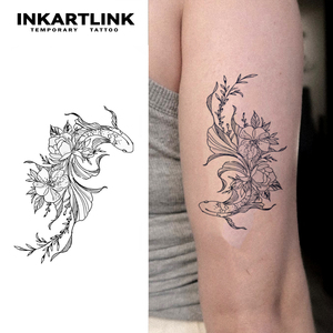 <span class=keywords><strong>Tatuaje</strong></span> Temporal Personalizado de Pez Koi y Flores, Resistente al Agua, de Larga Duración (15 Días), Arte Corporal Semipermanente para Brazo y <span class=keywords><strong>Hombro</strong></span>, para Mujeres - Product Image 1