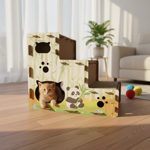Premium Modern Green 3 - Tier Corrugated Paper <strong>Cat</strong> <strong>Tree</strong> With <strong>DIY</strong> Assembly: Ideal For <strong>Cat's</strong> Activity And Comfort - Product Image 1