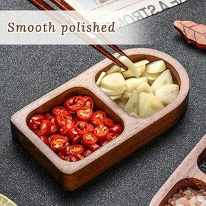 Plateau à sauce en bois 3 compartiments avec séparateurs, <span class=keywords><strong>petit</strong></span> plat pour la maison, la cuisine, le barbecue, le pique-nique - Product Image 4