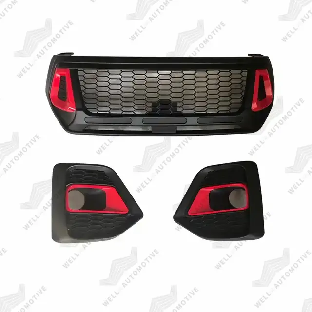 Hilux — grille avant noire, accessoires de ramassage de bonne qualité, vente en gros, calandre rouge, peinture noire, pour Hilux Rocco 2018