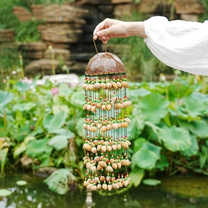Campana de Viento de Cáscara de Coco en Oferta, Campana de Meditación y Yoga, Adorno Colgante para Exteriores, Instrumentos de Sanación - Product Image 6