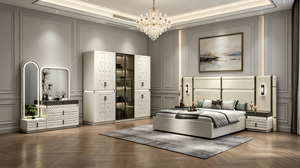 Elegante Juego de Muebles de Dormitorio Estilo Turco <span class=keywords><strong>con</strong></span> <span class=keywords><strong>Cama</strong></span> Tapizada Suave King/Queen, Tocador <span class=keywords><strong>con</strong></span> <span class=keywords><strong>Espejo</strong></span> LED, Armario y Mesita de Noche - Product Image 3
