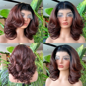 Parrucca in Capelli Sintetici Rosso Rame con Splendida Radice Nera Balayage, Lunghezza 18 Pollici, per Donne - Product Image 2