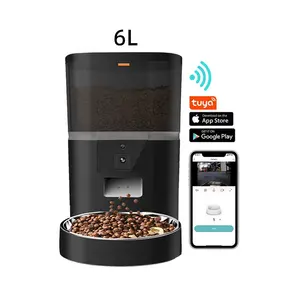 OEM 6L Wifi Smart Pet Feeder Camera Tuya App Control Single Double Bowl Cat Dog Food Dispenser Automatic Pet Feeder With Camera