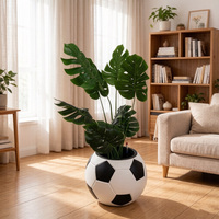 Pot de fleurs en forme de ballon de football en PP, corps moulé par injection avec motifs noirs peints par pulvérisation. Forme de ballon de football créative pour la chambre des enfants, la maison