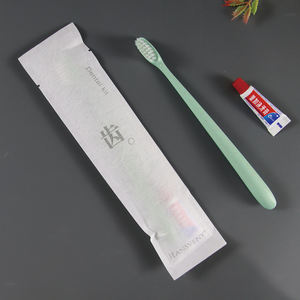 Juego de cepillos de dientes desechables-Cepillo de mango de paja redondo verde + pasta de dientes 3G-Bolsa no tejida reutilizable - Product Image 2