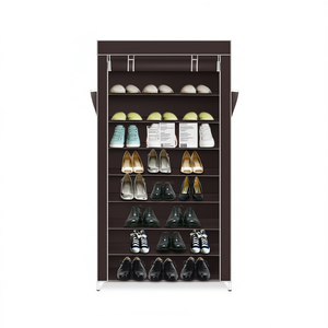 Zapatero de 10 niveles color marrón oscuro con cubierta antipolvo, organizador de almacenamiento independiente para uso en el armario del hogar. - Product Image 1