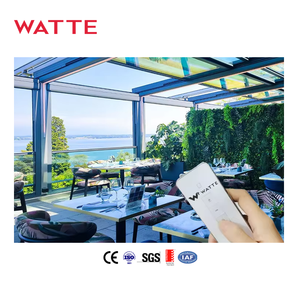ระบบฝาครอบกระจกอลูมิเนียมแบบยืดหดได้, หลังคากระจกแบบพับเก็บได้ป้องกันฝนแสงแดดกลางแจ้งแบบทันสมัย - Product Image 1